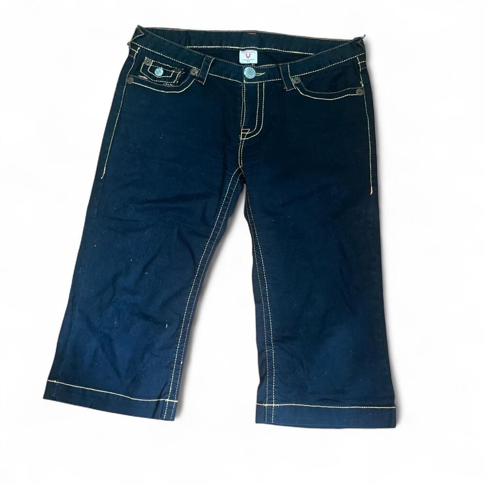 True Religion Women's Dark Capri Jeans Contrast Stitch Size 32